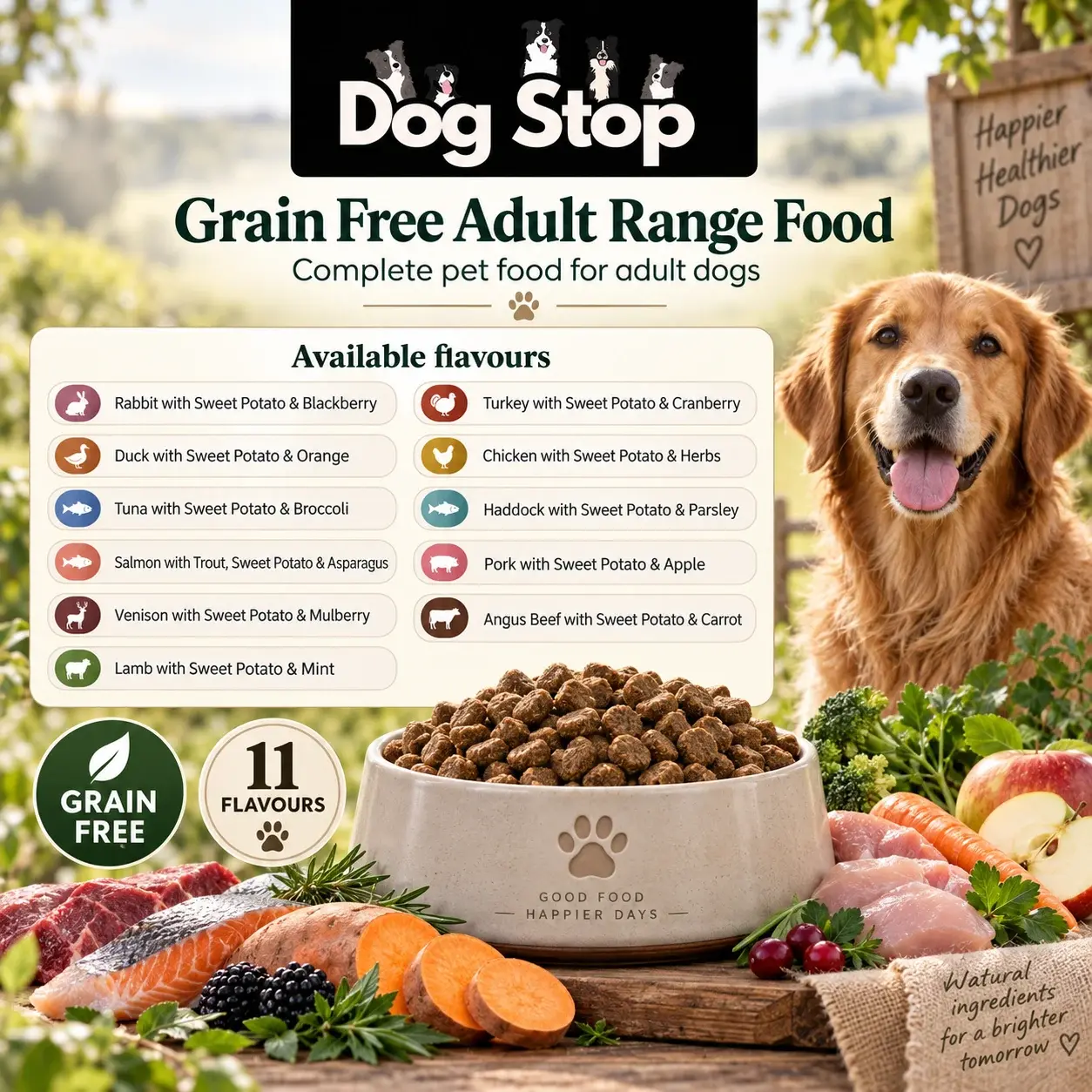 Grain Free Adult Range Food, natural dog treats from Dog Stop